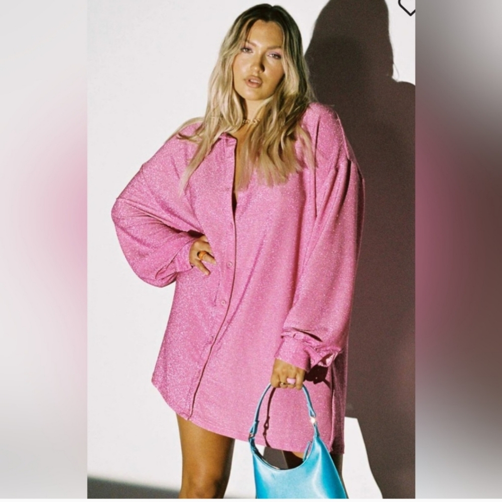 Princess Polly Sparkling Pink Shirt Dress